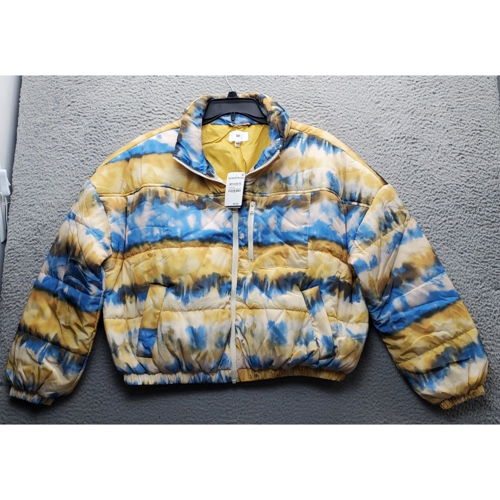 BP Nordstrom Puffer Jacket Womens Large Multi Horizon Print Long Sleeve Full Zip